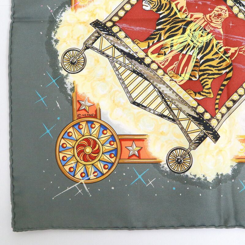 Hermes Carre 90 Magic la Magie Gray Orange Silk Scarf