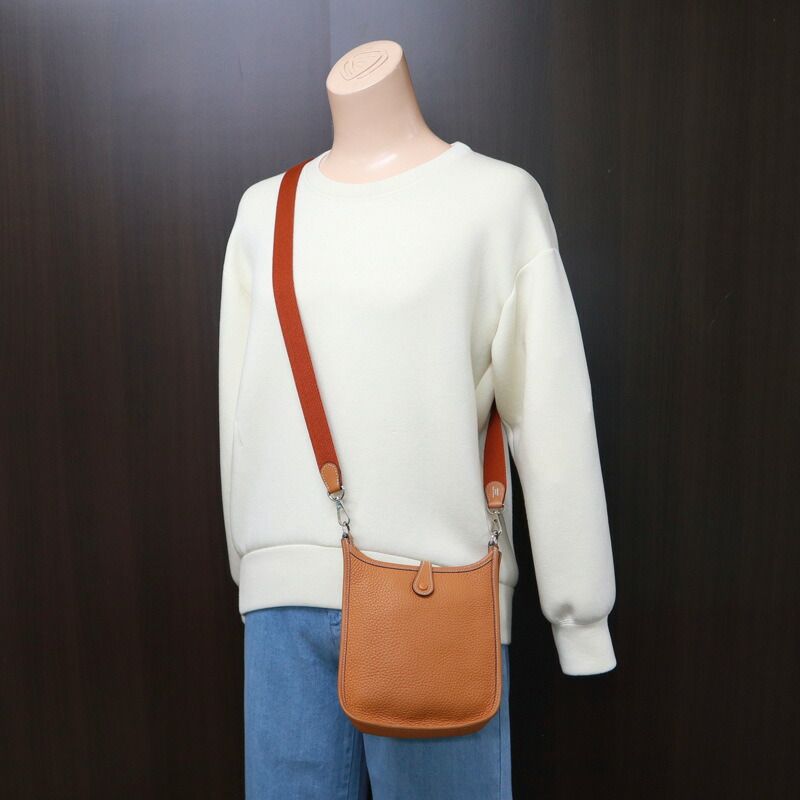 Hermes Evelyne TPM Shoulder Bag Brown Silver Taurillon Clemence