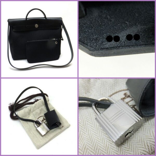 Hermes Messenger Herbag 39 Toile Military Vache Hunter Black Carved