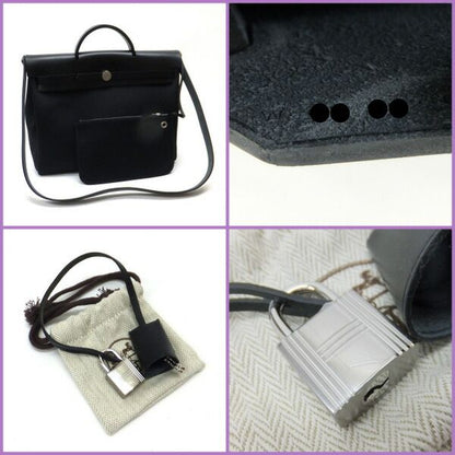 Hermes Messenger Herbag 39 Toile Military Vache Hunter Black Carved