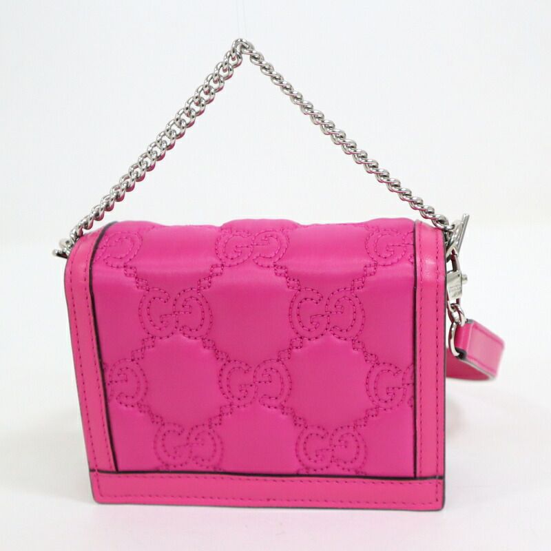 Gucci Mini Shoulder Bag Leather Pink Silver