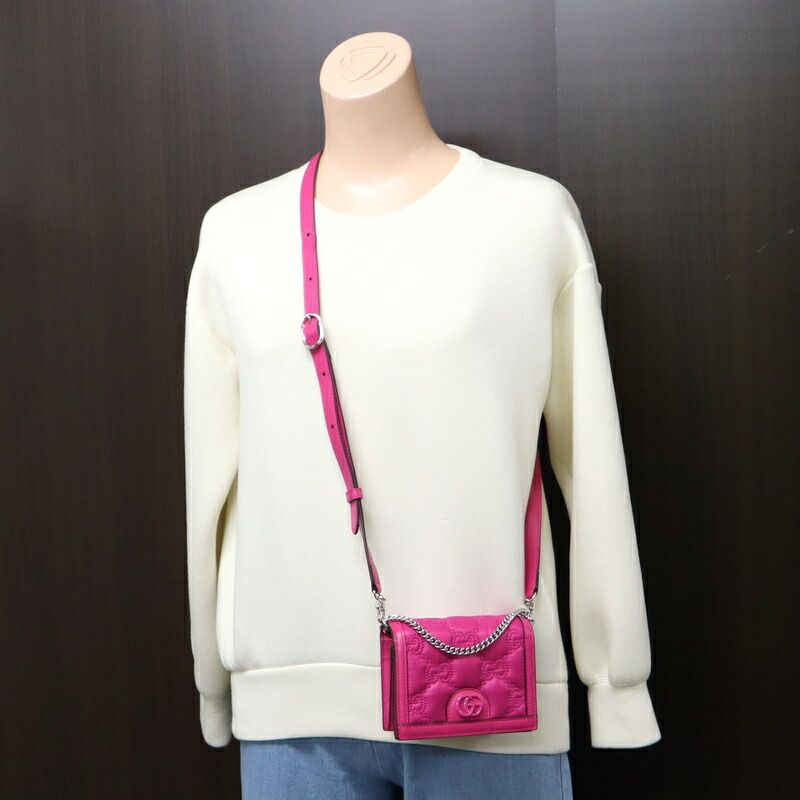 Gucci Mini Shoulder Bag Leather Pink Silver