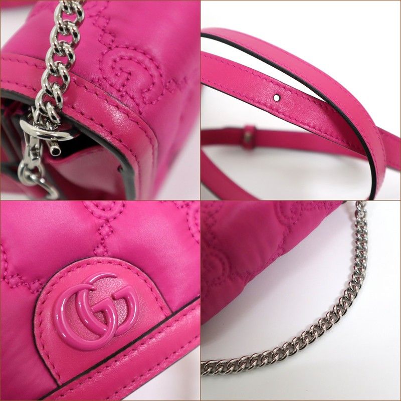 Gucci Mini Shoulder Bag Leather Pink Silver