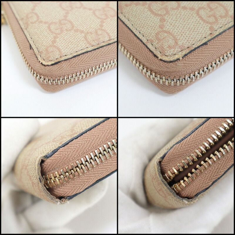 Gucci Zip Around Wallet GG Supreme Canvas Beige Pink