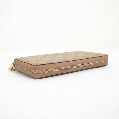 Gucci Zip Around Wallet GG Supreme Canvas Beige Pink