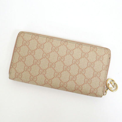 Gucci Zip Around Wallet GG Supreme Canvas Beige Pink