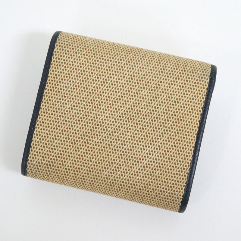 Gucci Bifold Wallet Horsebit Canvas Leather Gold Beige Navy