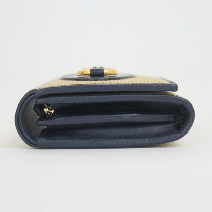 Gucci Bifold Wallet Horsebit Canvas Leather Gold Beige Navy