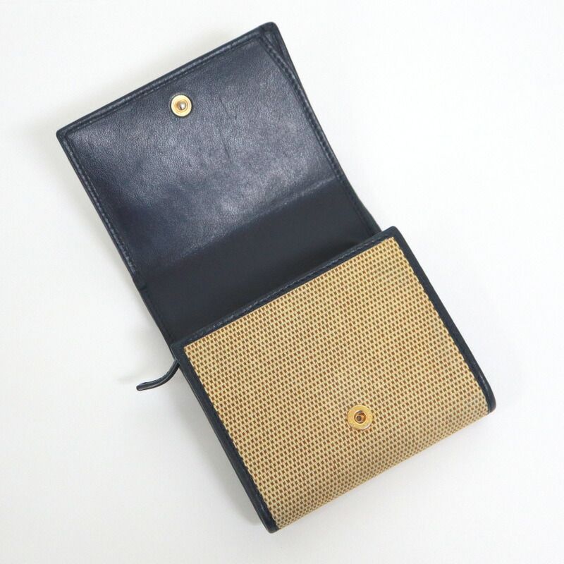 Gucci Bifold Wallet Horsebit Canvas Leather Gold Beige Navy