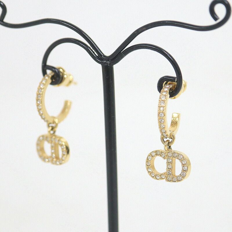 Dior Clair D Lune Swing Earrings Rhinestone Gold Clear