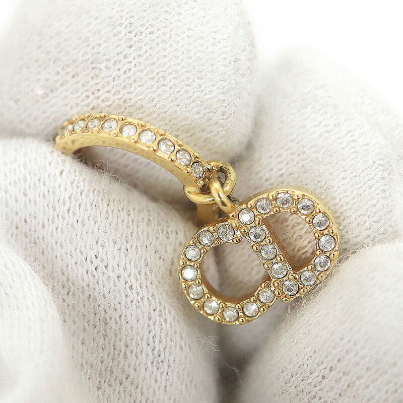 Dior Clair D Lune Swing Earrings Rhinestone Gold Clear