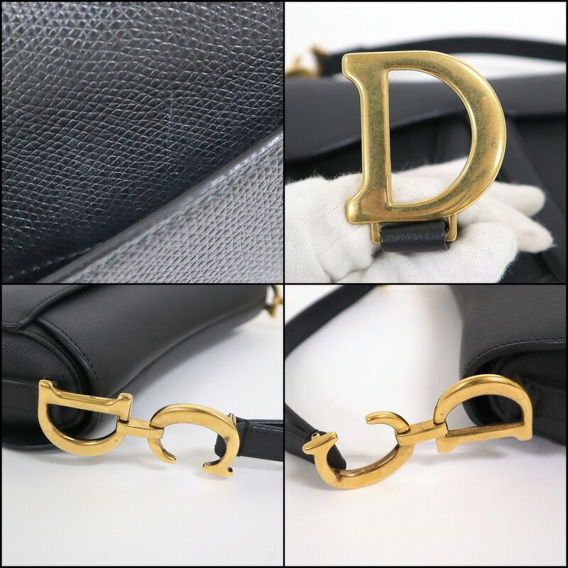 Dior Saddle Bag Mini Black Gold Calf Leather