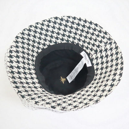 Dior Hat with Lace Decoration Houndstooth Pattern Polyester Black 58