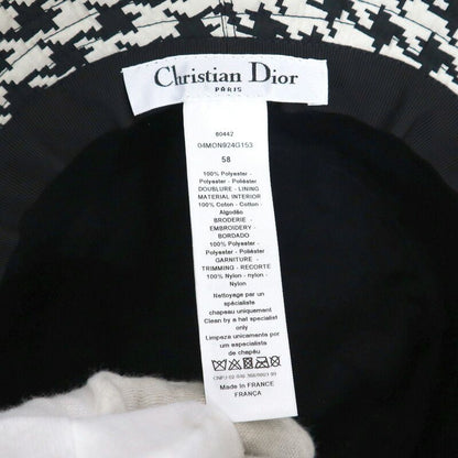 Dior Hat with Lace Decoration Houndstooth Pattern Polyester Black 58