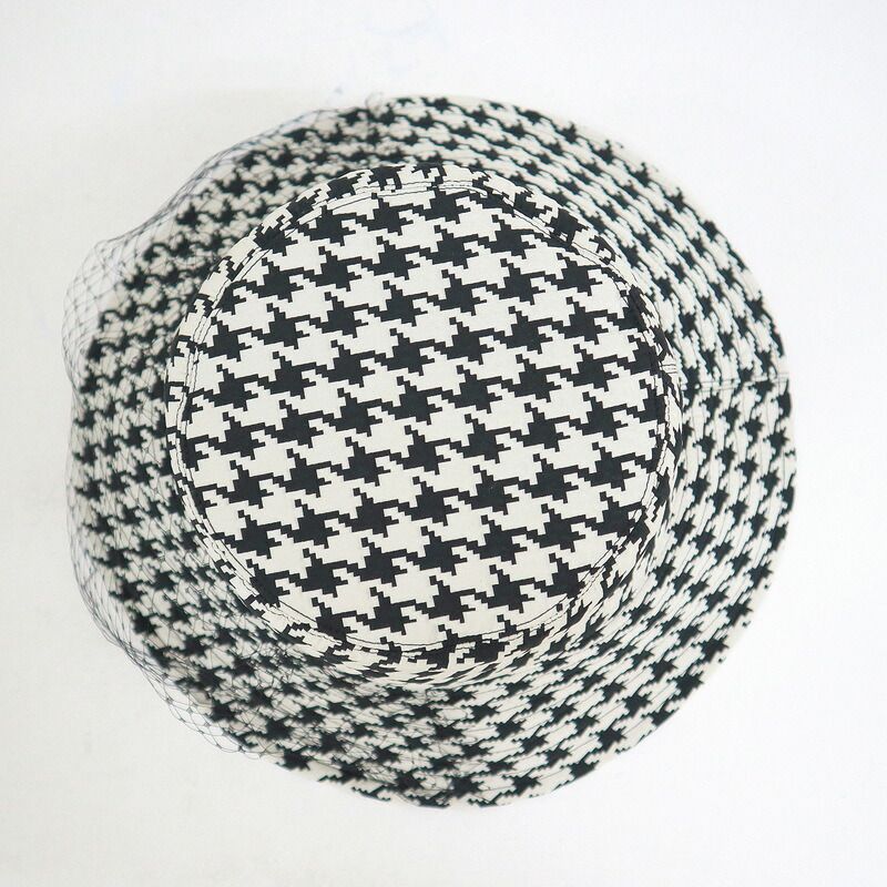 Dior Hat with Lace Decoration Houndstooth Pattern Polyester Black 58