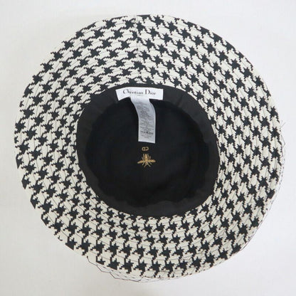 Dior Hat with Lace Decoration Houndstooth Pattern Polyester Black 58
