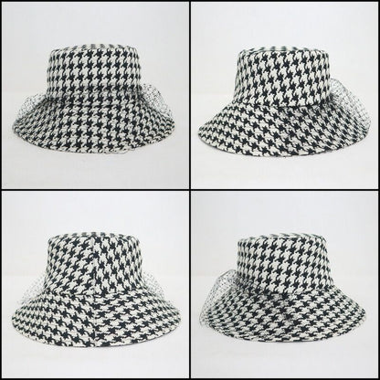 Dior Hat with Lace Decoration Houndstooth Pattern Polyester Black 58