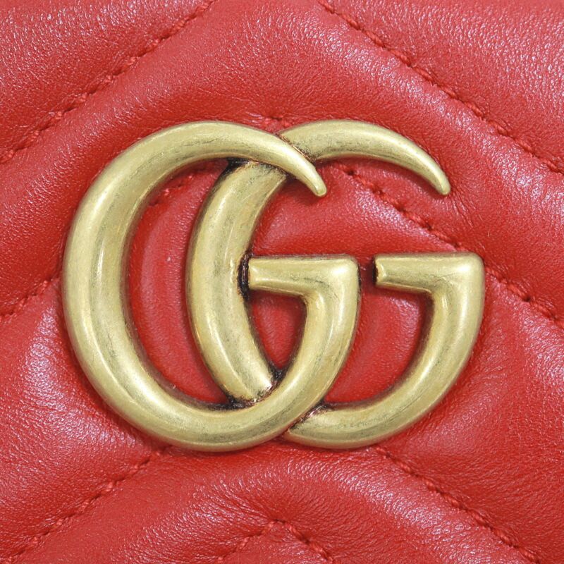 Gucci Waist Bag GG Marmont Red Vinte Gigold Leather :red