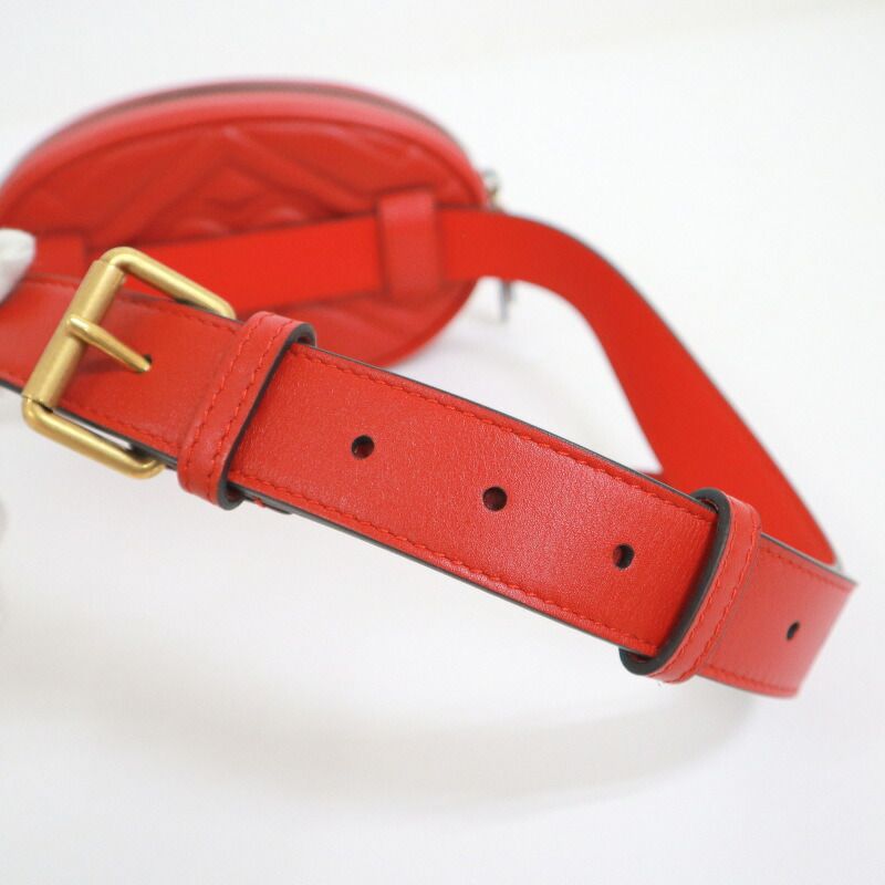 Gucci Waist Bag GG Marmont Red Vinte Gigold Leather :red
