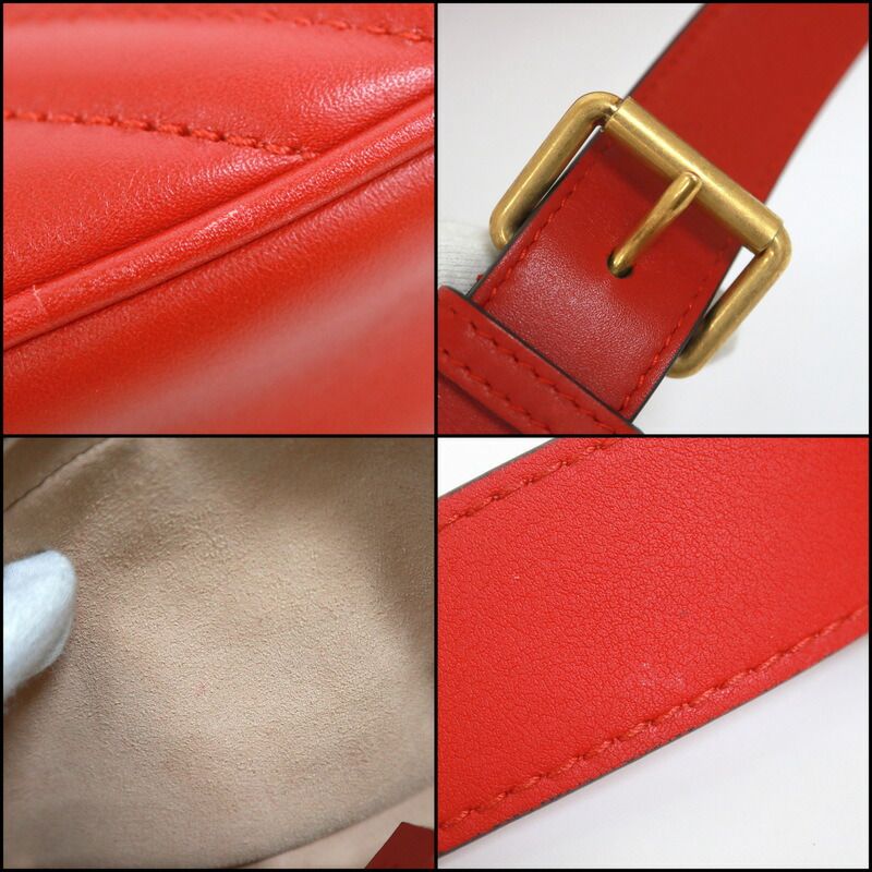 Gucci Waist Bag GG Marmont Red Vinte Gigold Leather :red