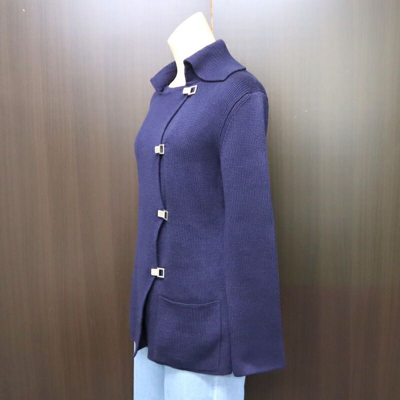 Hermes Knit Jacket Silk Nylon Navy Silver SM