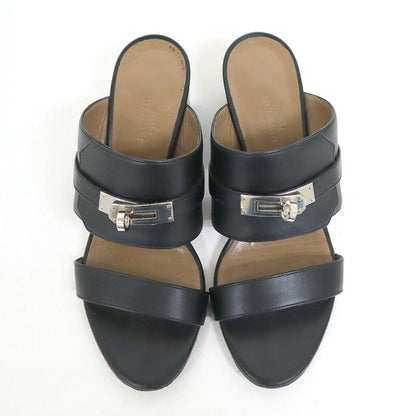 Hermes Ovacion Sandals Leather Black Silver 35