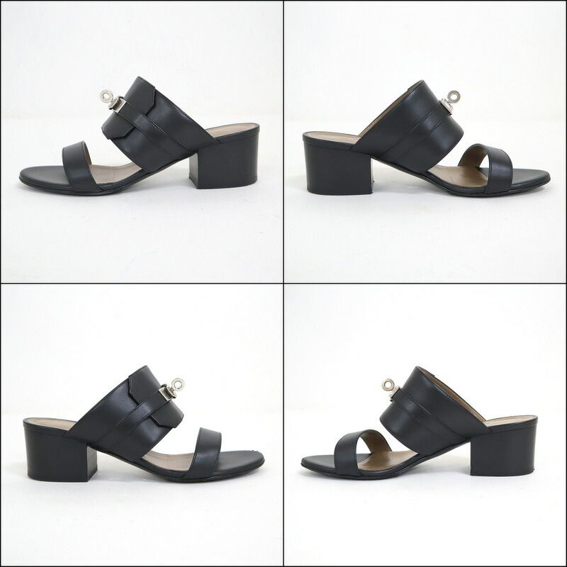 Hermes Ovacion Sandals Leather Black Silver 35