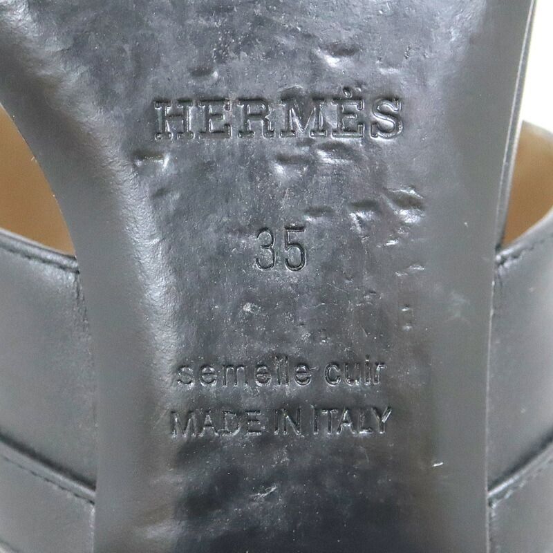 Hermes Ovacion Sandals Leather Black Silver 35