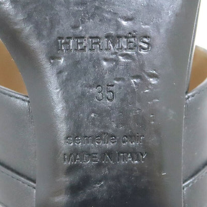 Hermes Ovacion Sandals Leather Black Silver 35