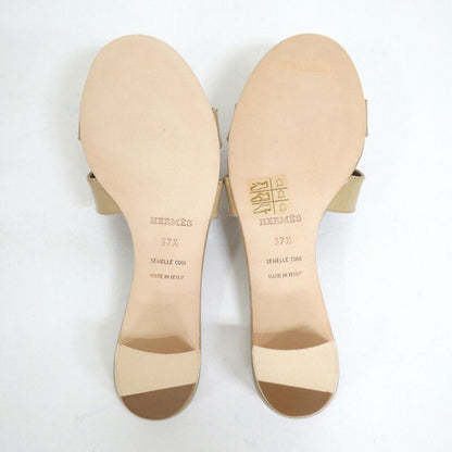 Hermes Oasis Sandals Beige Sable Patent Leather 37.5
