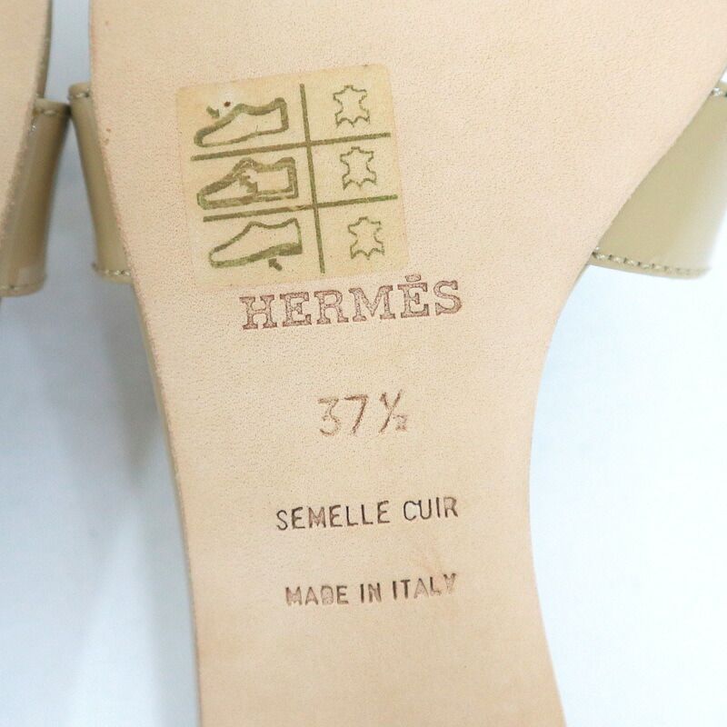 Hermes Oasis Sandals Beige Sable Patent Leather 37.5