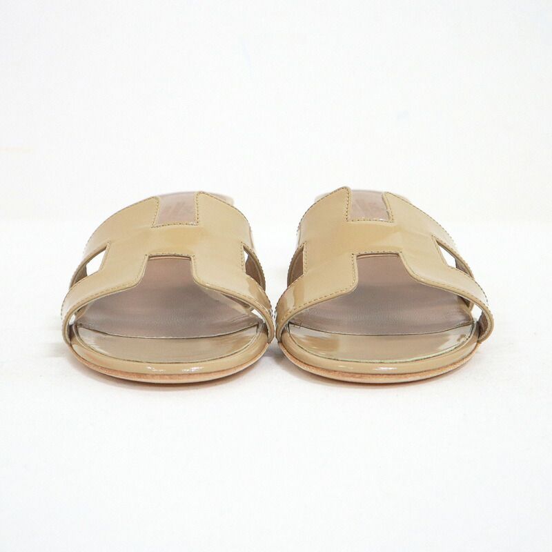 Hermes Oasis Sandals Beige Sable Patent Leather 37.5