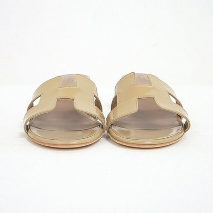 Hermes Oasis Sandals Beige Sable Patent Leather 37.5
