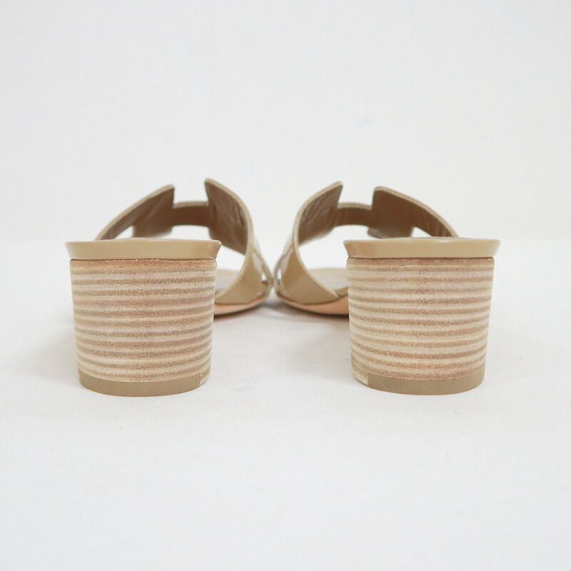 Hermes Oasis Sandals Beige Sable Patent Leather 37.5
