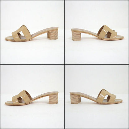 Hermes Oasis Sandals Beige Sable Patent Leather 37.5