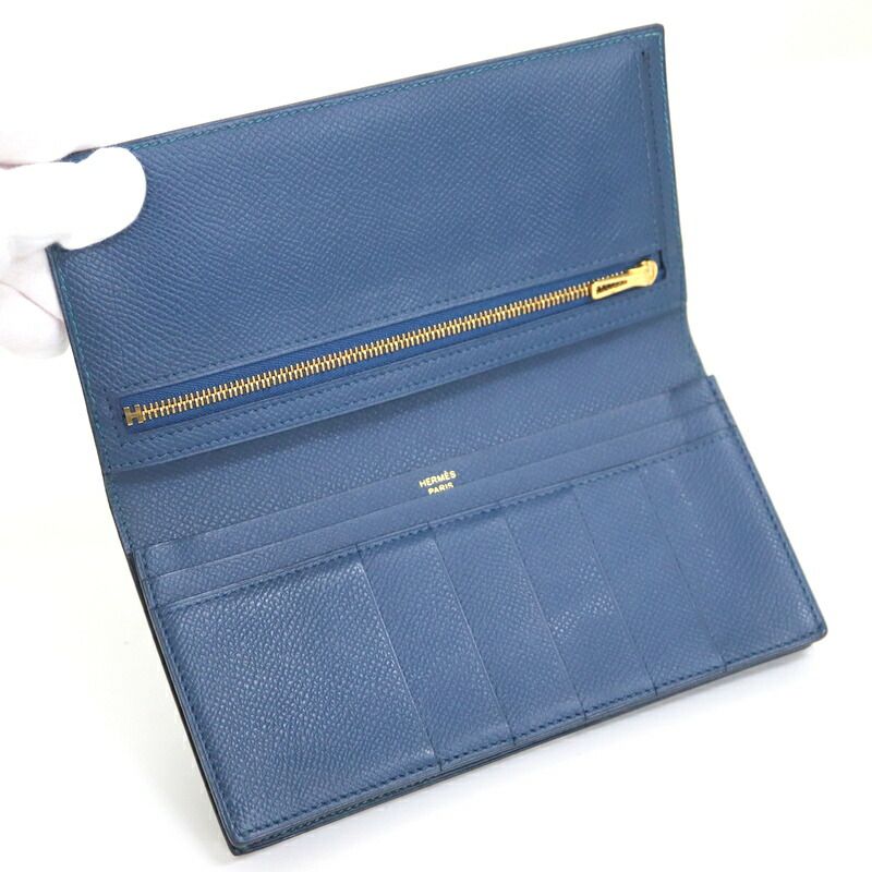 Hermes Bearn Souffle Verso Wallet Bicolor Veil Boss Folle Deep Blue Vale Bosphor