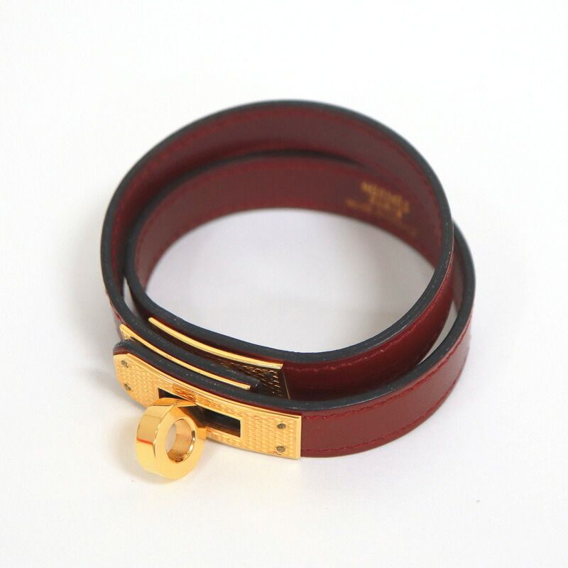 Hermes Kelly Double Tour Bracelet Leather Rouge Ash Gold : Rouge Ash
