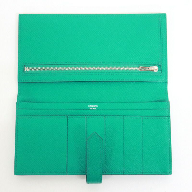 Hermes Bearn Souffle Bifold Wallet Epsom Vert Jade Silver