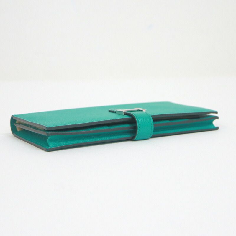 Hermes Bearn Souffle Bifold Wallet Epsom Vert Jade Silver