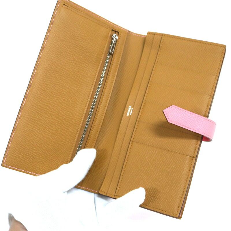 Hermes Bearn Souffle Verso Rose Confetti Gold Epsom Coin Purse :rose Confetti