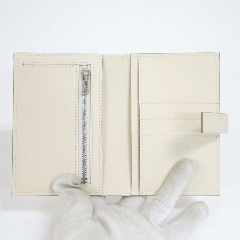 Hermes New-h Passant Compact Fold Wallet Cles Silver Epsom
