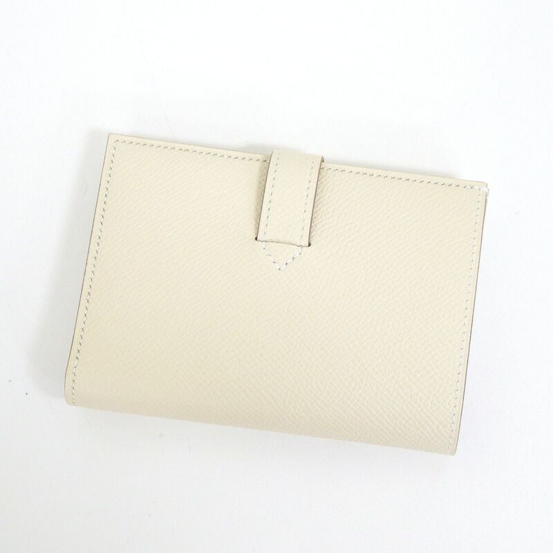 Hermes New-h Passant Compact Fold Wallet Cles Silver Epsom