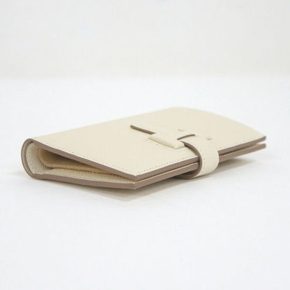 Hermes New-h Passant Compact Fold Wallet Cles Silver Epsom