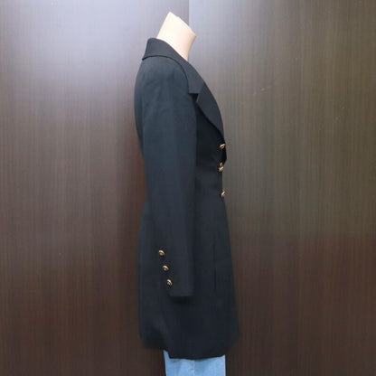 Chanel Coco Button Long Jacket Wool Silk Black 40