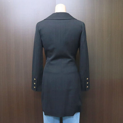 Chanel Coco Button Long Jacket Wool Silk Black 40