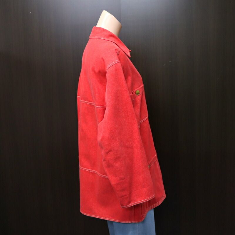 Chanel Denim Jacket Vintage Cotton Red Gold 38 :red