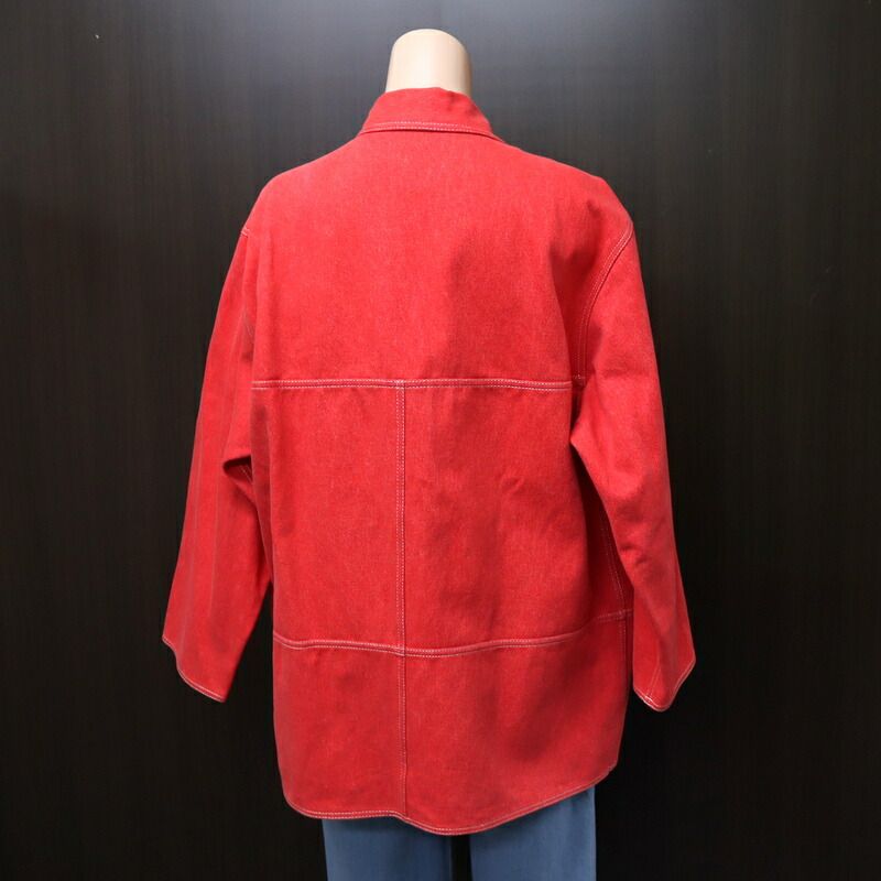 Chanel Denim Jacket Vintage Cotton Red Gold 38 :red