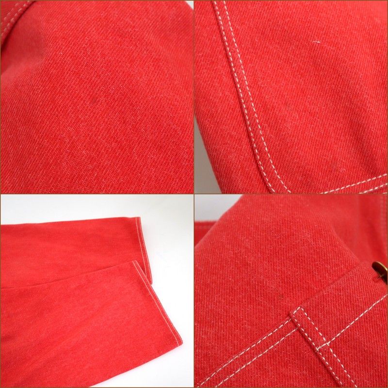 Chanel Denim Jacket Vintage Cotton Red Gold 38 :red