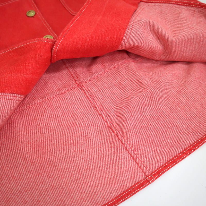 Chanel Denim Jacket Vintage Cotton Red Gold 38 :red