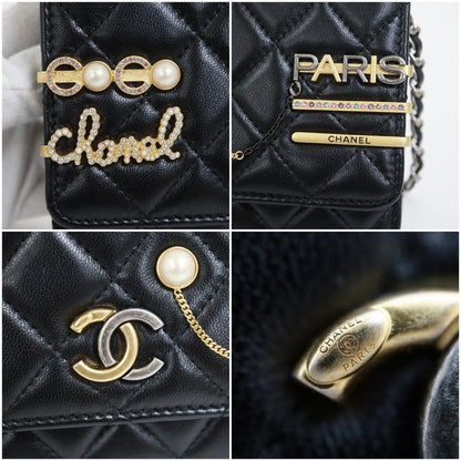 Chanel Quilted Chain Wallet 19 Lambskin Black Gold Silver